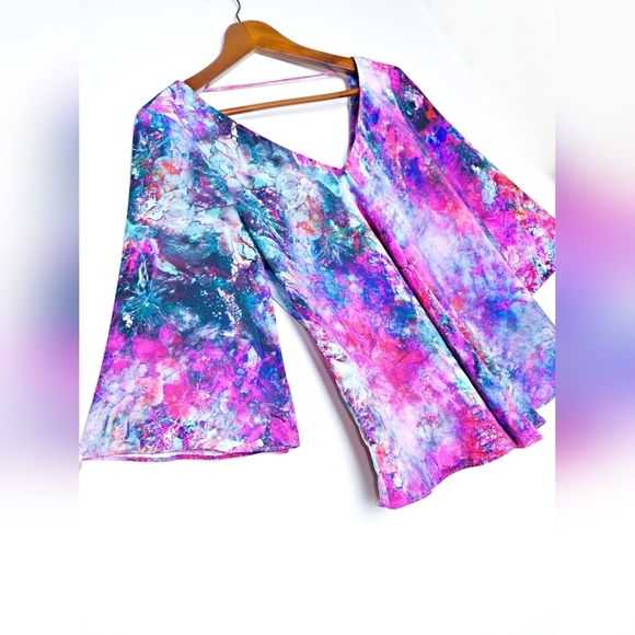 Amanda Uprichard 100% Silk Tie Dye Blouse 3/4 Sleeve Size Medium - Picture 4 of 8